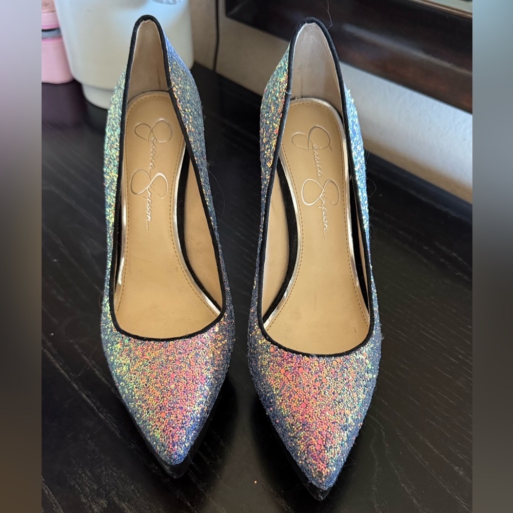 Jessica Simpson Iridescent Glitter Pointed Pumps in Multicolor Shimmer
